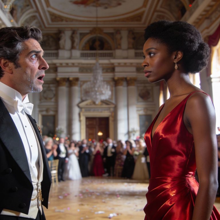 “Si cabes en ese vestido, me caso contigo”, se burló el aristócrata millonario ante todos. La empleada lo miró con calma. Cuando reveló quién era realmente, la risa de todos se congeló para siempre.